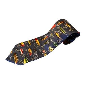 Silk Fishing Neck Tie Jon Q Wright Bass Fish Bait Hooks All Lures Outdoor 90’s